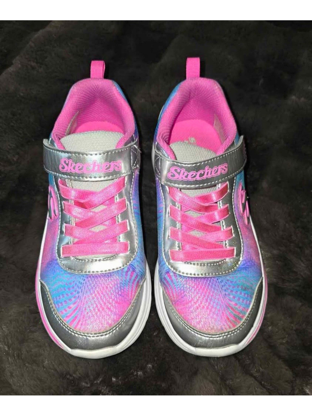 SKECHERS Unisex Kids Hook & Loop Low Top Sneakers US 2 Pink/Blue/Silver